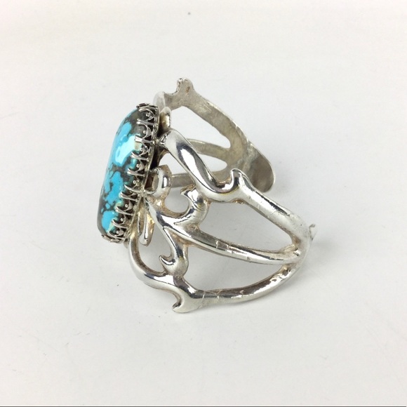 Sterling Silver Navajo Turquoise Signed Cuff Bracelet by Don Fran